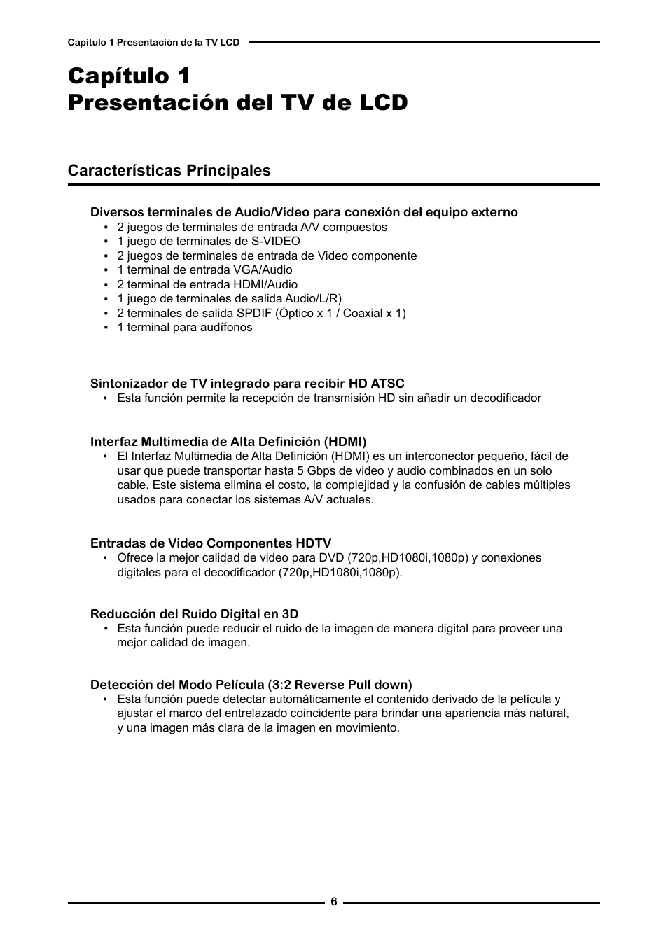 Capítulo 1 presentación del tv de lcd, Características principales | Memorex 1080p User Manual | Page 58 / 103