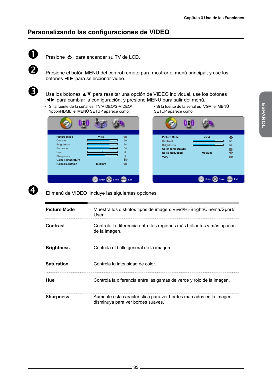 Personalizando las configuraciones de video | Memorex 1080p User Manual | Page 85 / 103