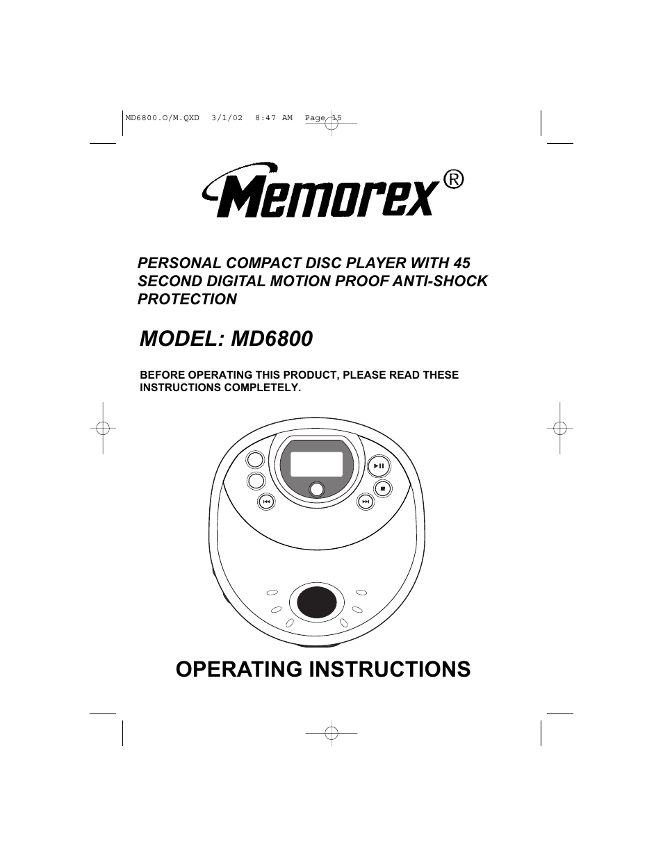 Memorex MD6800 User Manual | 15 pages