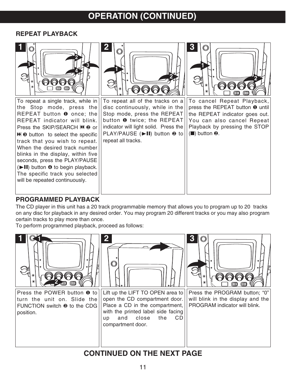 Operation (continued), Continued on the next page | Memorex MKS5627 User Manual | Page 12 / 20