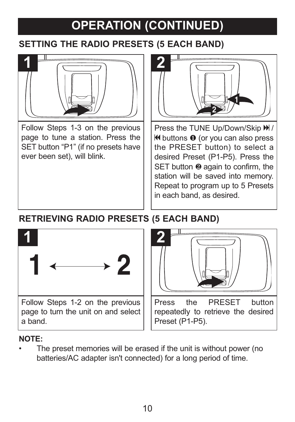 Operation (continued) | Memorex iMove MI3005 User Manual | Page 11 / 16