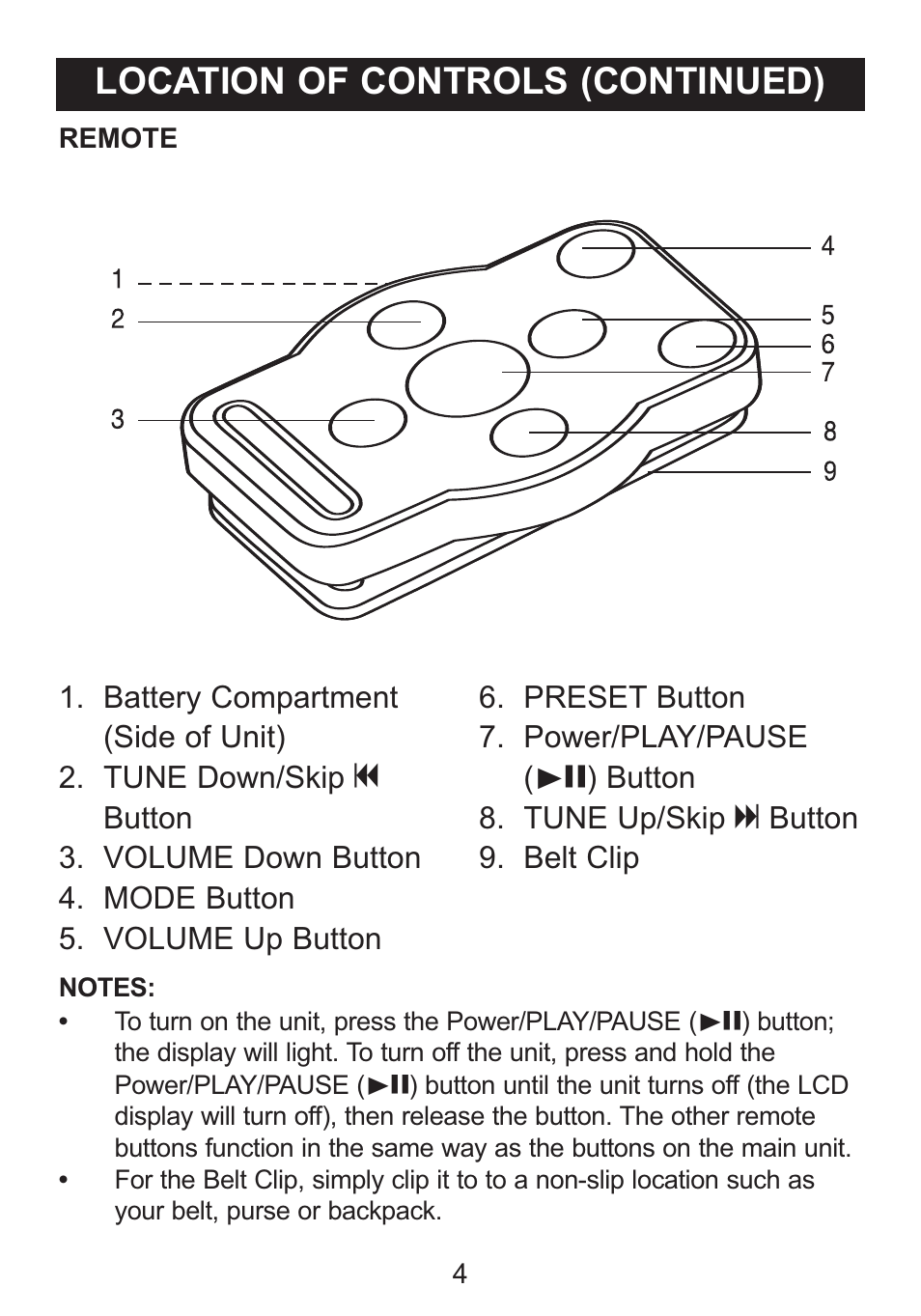 Location of controls (continued) | Memorex iMove MI3005 User Manual | Page 5 / 16