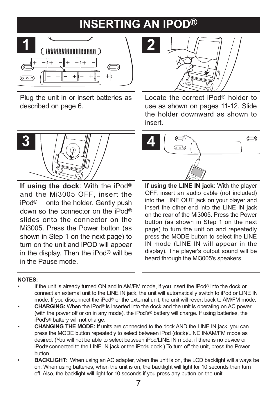 Inserting an ipod | Memorex iMove MI3005 User Manual | Page 8 / 16