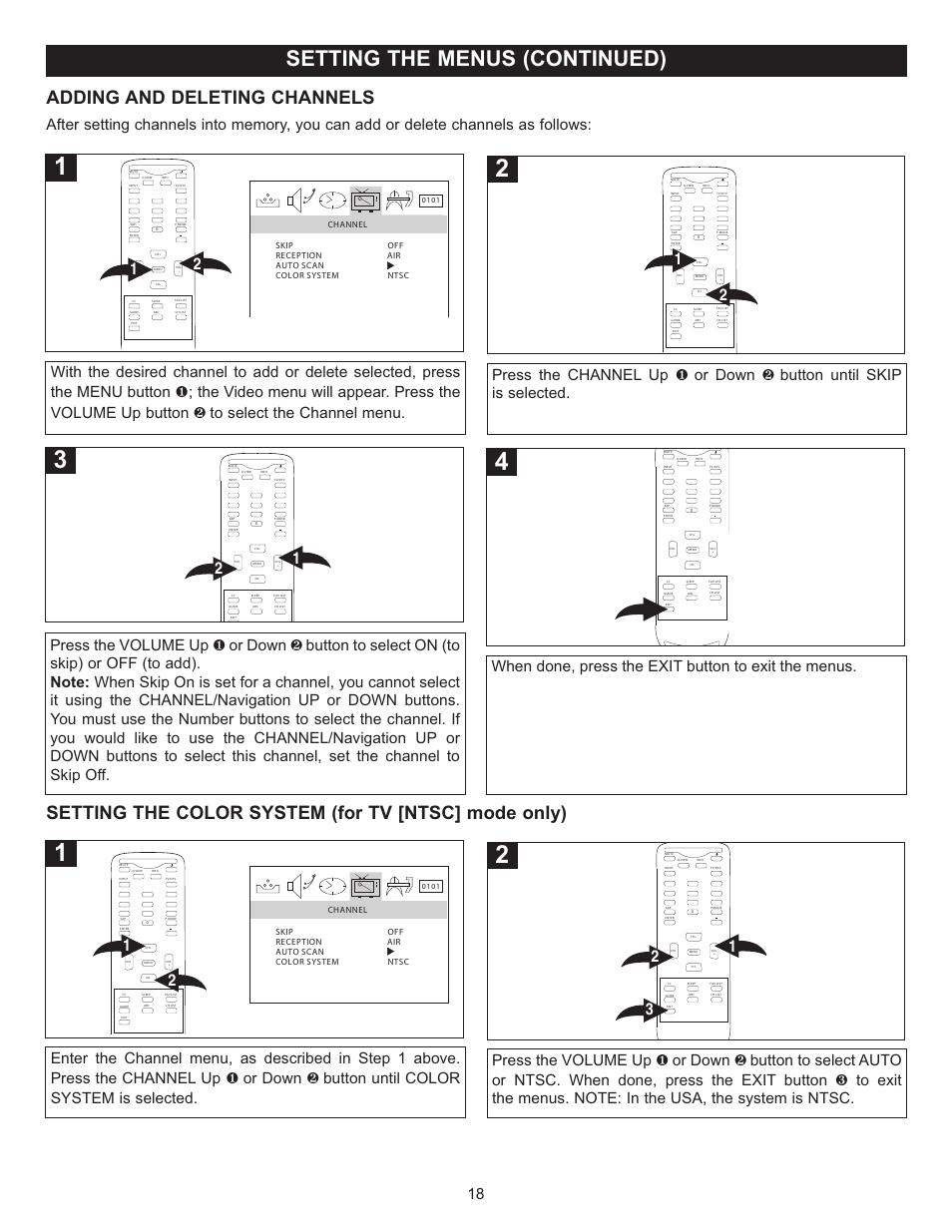 Setting the menus (continued), When done, press the exit button to exit the menus | Memorex MT2025D User Manual | Page 19 / 76