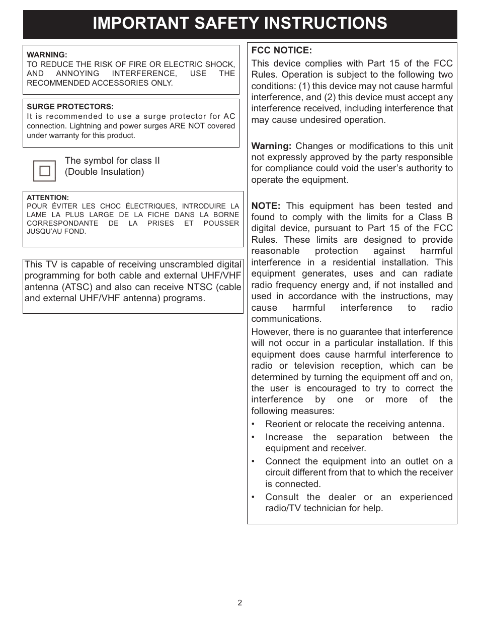 Important safety instructions | Memorex MT2025D User Manual | Page 3 / 76