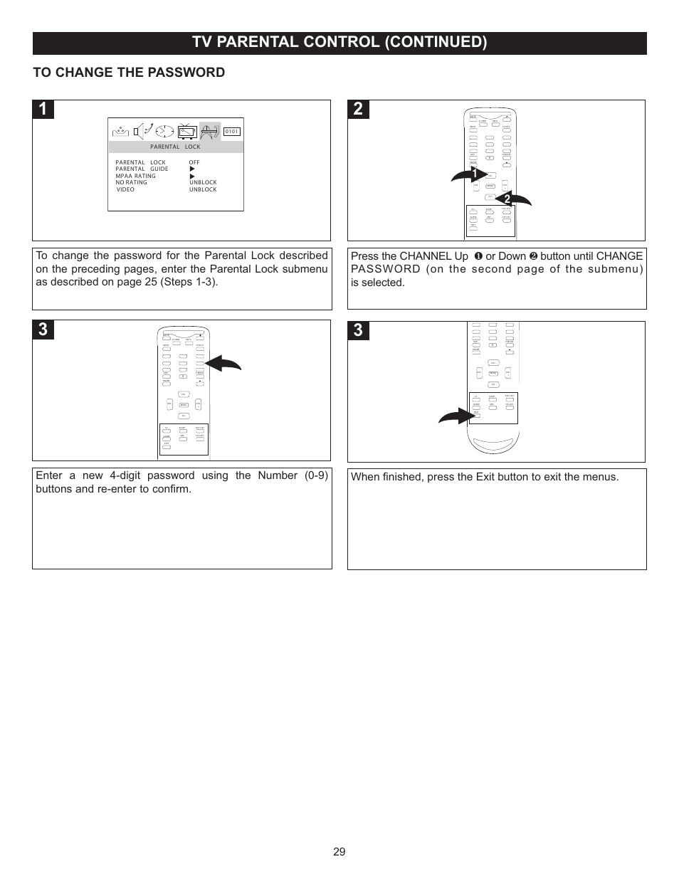 Tv parental control (continued) | Memorex MT2025D User Manual | Page 30 / 76