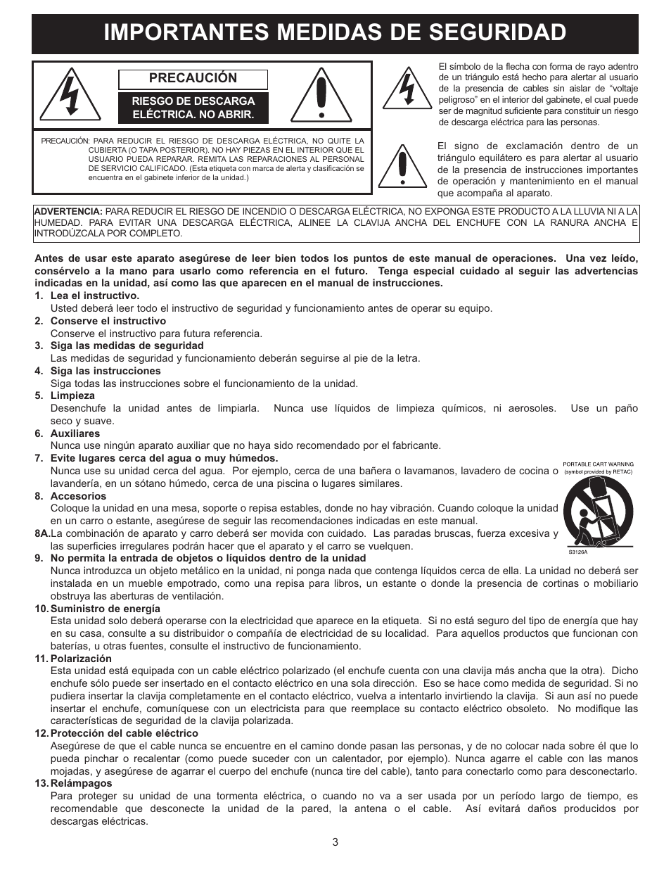 Importantes medidas de seguridad, Precaución | Memorex MT2025D User Manual | Page 41 / 76