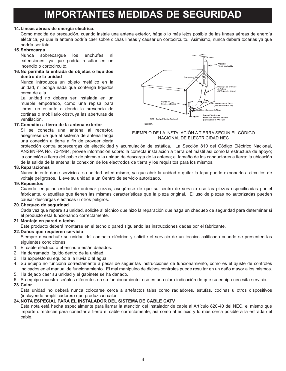 Importantes medidas de seguridad | Memorex MT2025D User Manual | Page 42 / 76