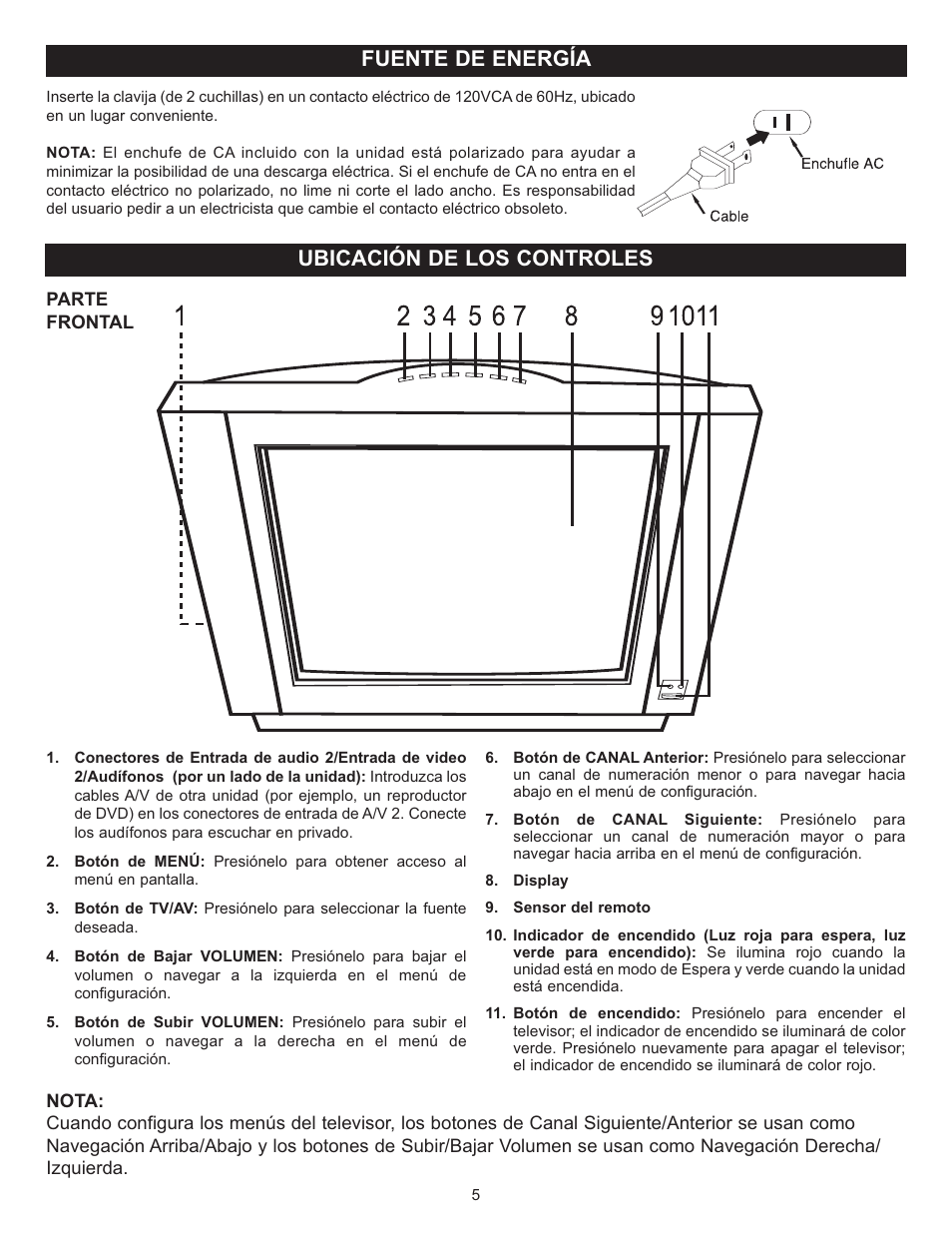 Fuente de energía ubicación de los controles | Memorex MT2025D User Manual | Page 43 / 76