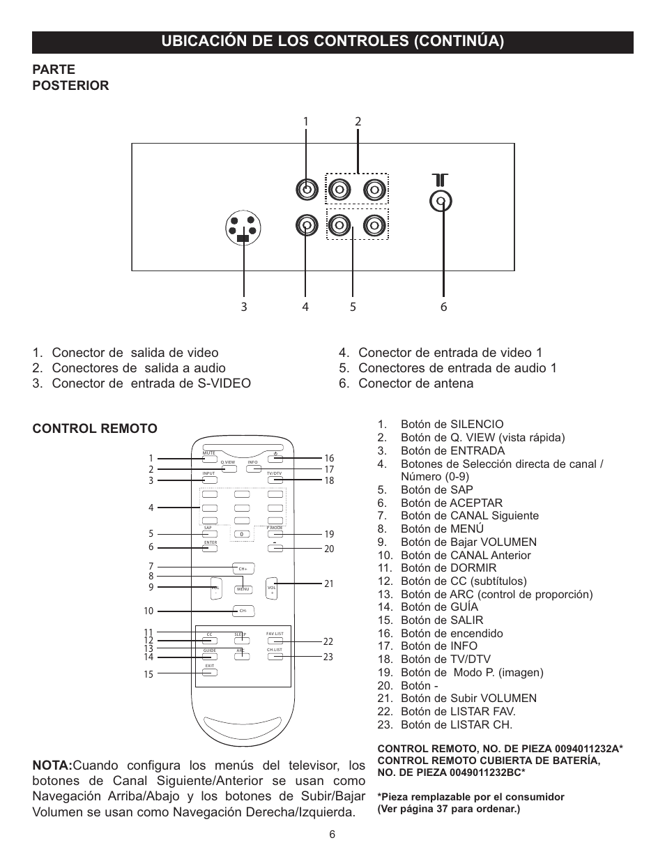 Ubicación de los controles (continúa) | Memorex MT2025D User Manual | Page 44 / 76