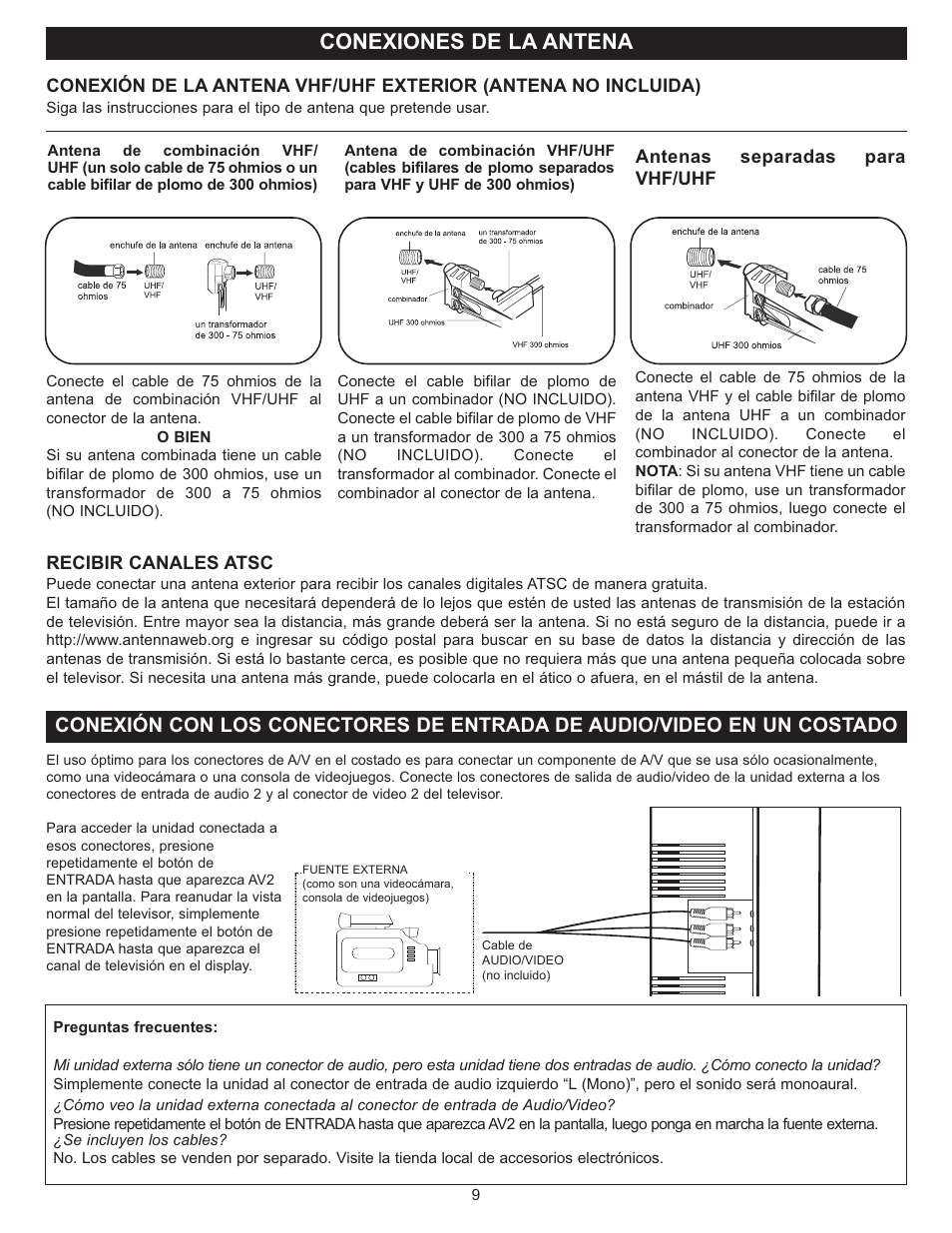 Conexiones de la antena | Memorex MT2025D User Manual | Page 47 / 76