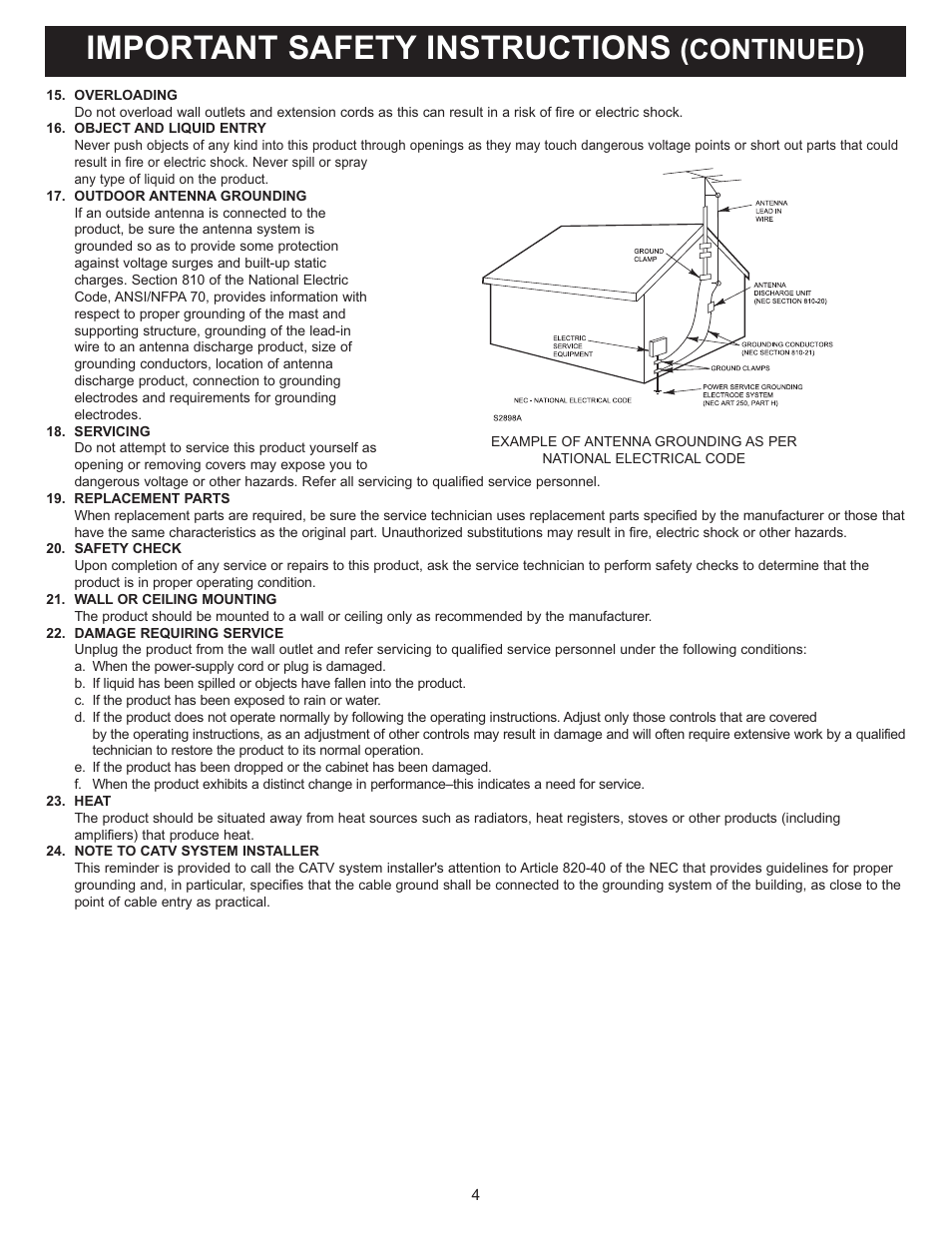 Important safety instructions, Continued) | Memorex MT2025D User Manual | Page 5 / 76