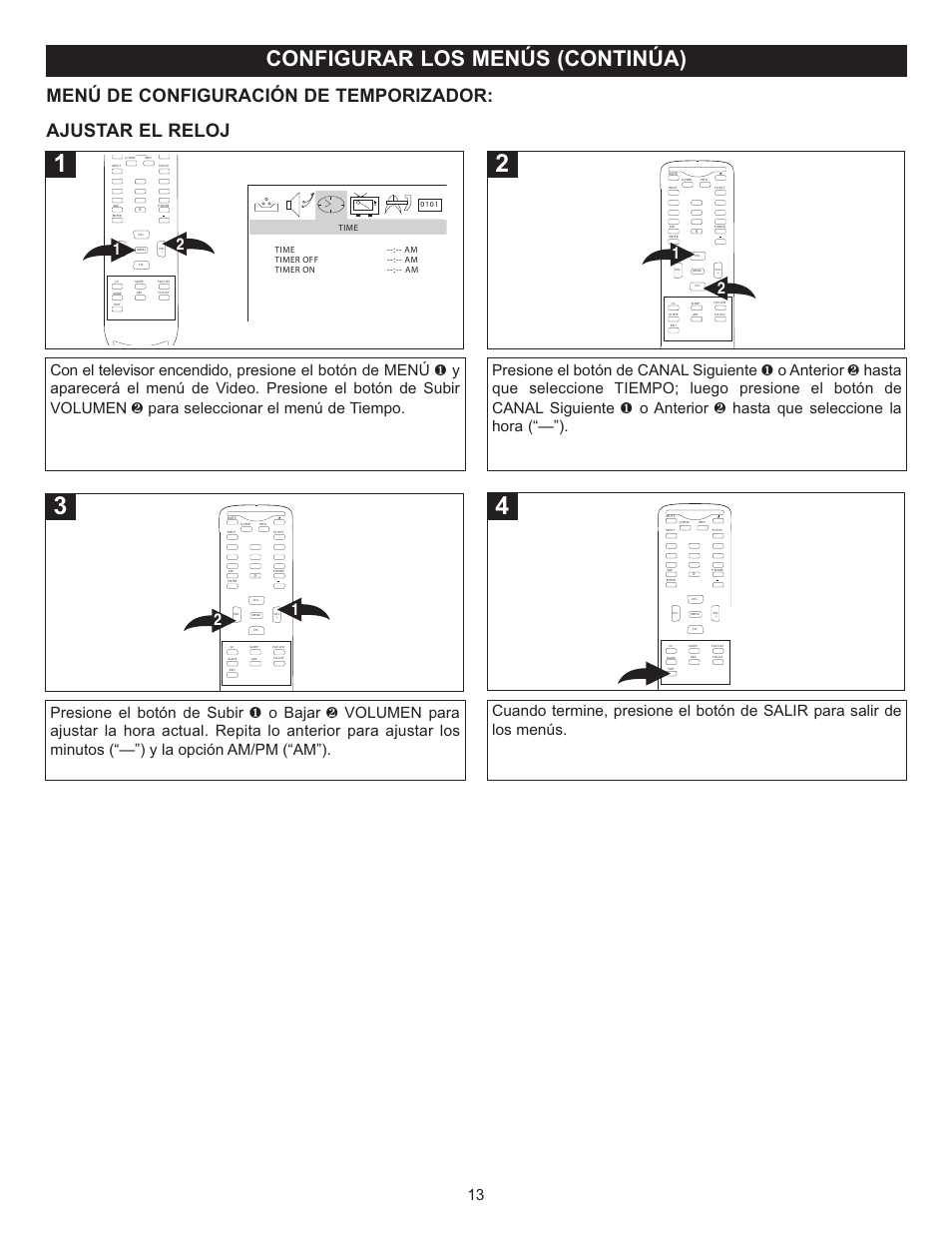 Configurar los menús (continúa), Menú de configuración de temporizador, Ajustar el reloj | Memorex MT2025D User Manual | Page 51 / 76