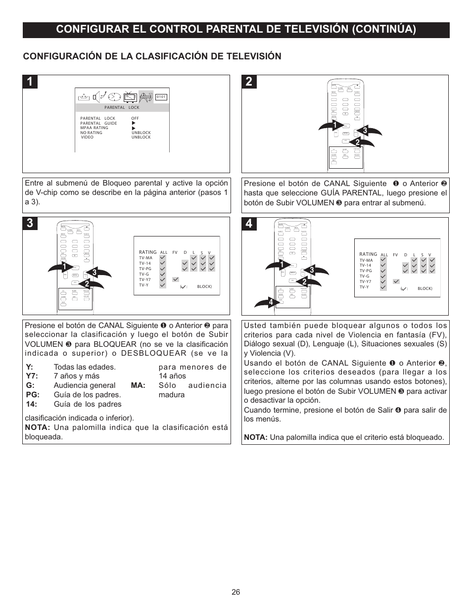 Configuración de la clasificación de televisión | Memorex MT2025D User Manual | Page 64 / 76