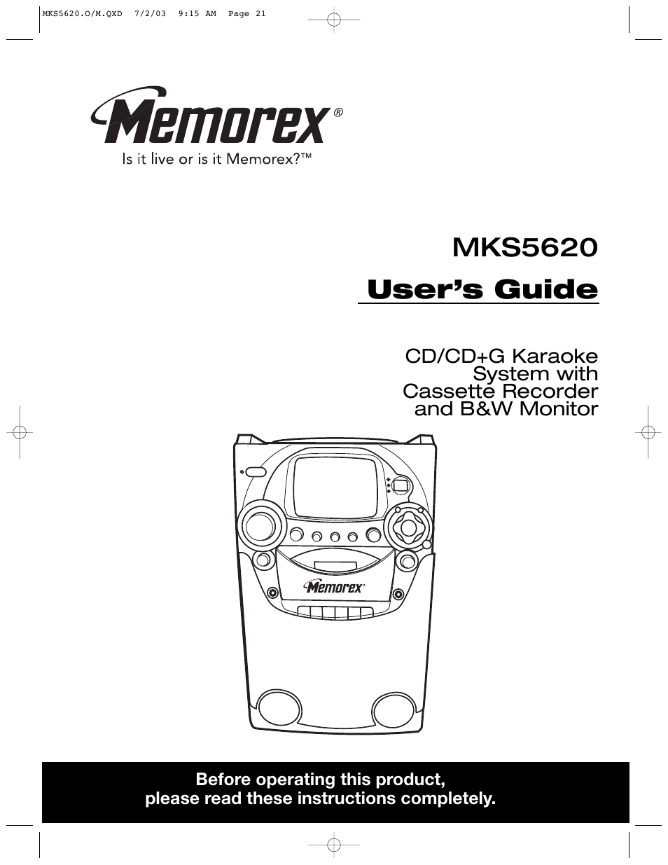 Memorex MKS5620 User Manual | 21 pages