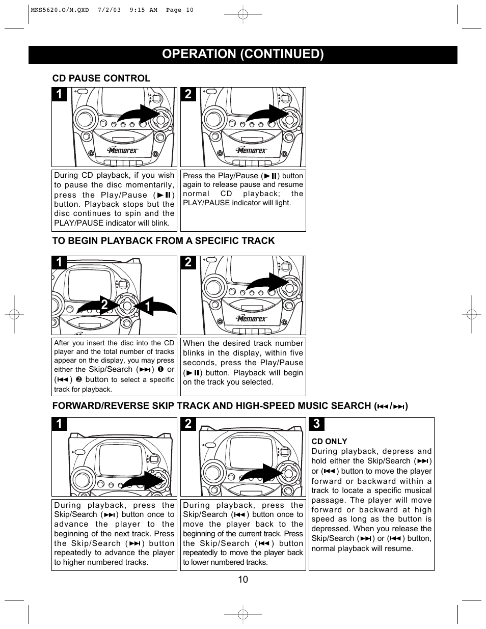 Operation (continued) | Memorex MKS5620 User Manual | Page 11 / 21