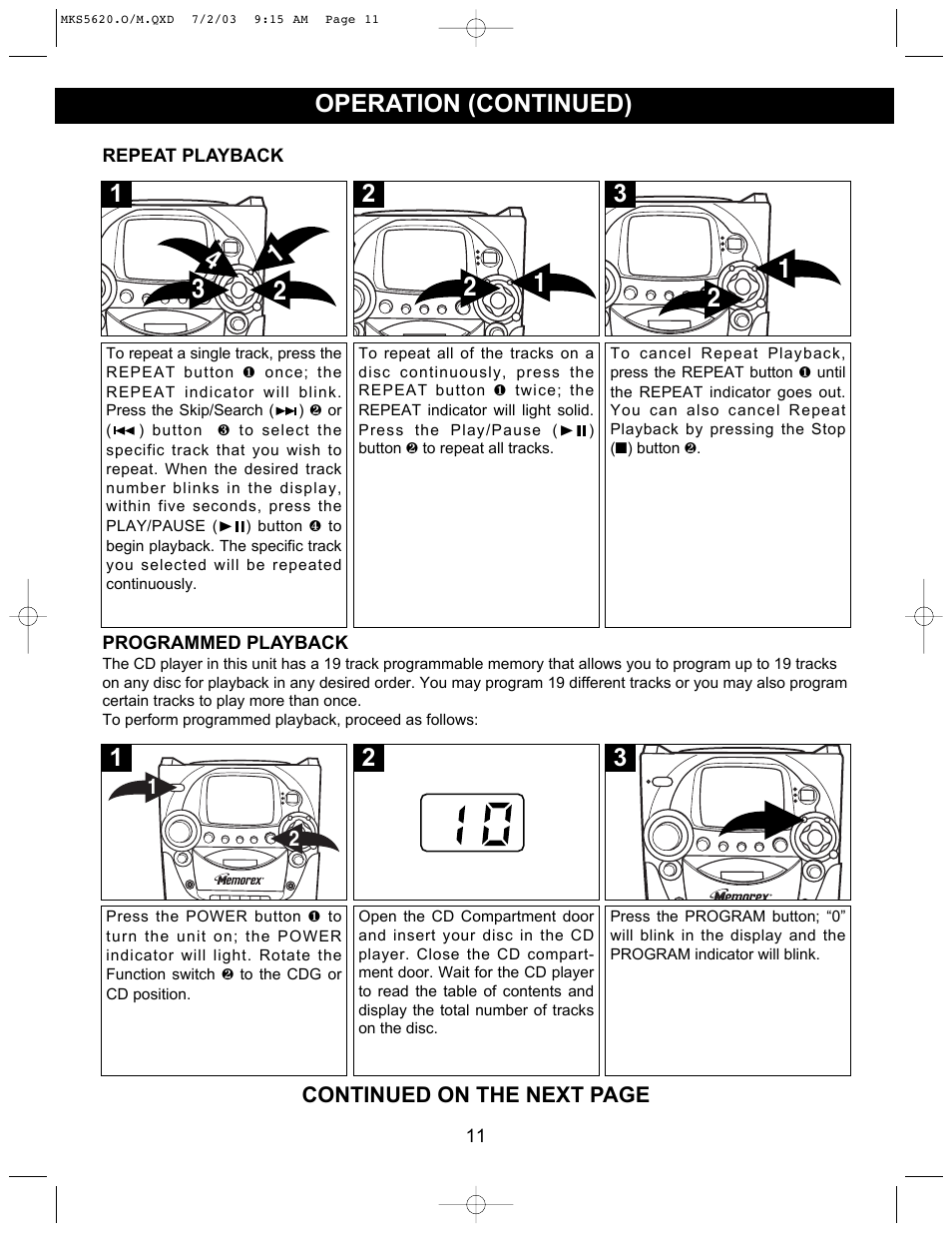 Operation (continued) | Memorex MKS5620 User Manual | Page 12 / 21