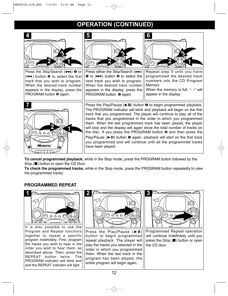 7operation (continued) | Memorex MKS5620 User Manual | Page 13 / 21