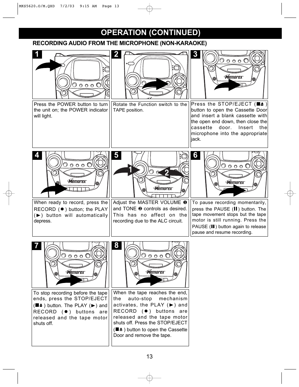 Operation (continued) | Memorex MKS5620 User Manual | Page 14 / 21