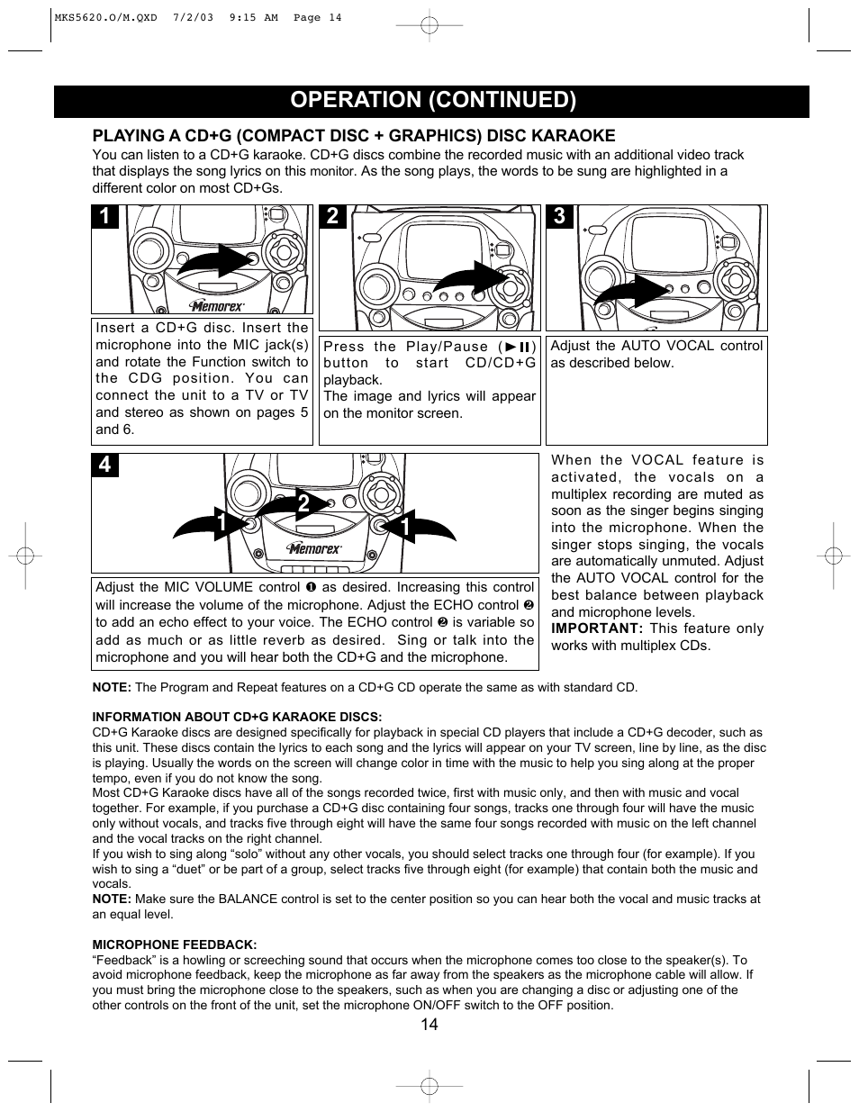 Operation (continued) | Memorex MKS5620 User Manual | Page 15 / 21
