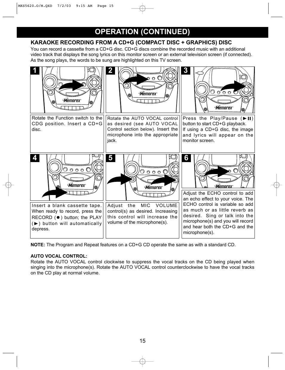 Operation (continued) | Memorex MKS5620 User Manual | Page 16 / 21