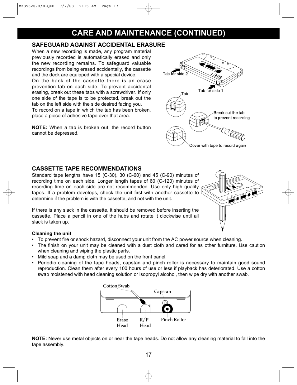 Care and maintenance (continued) | Memorex MKS5620 User Manual | Page 18 / 21