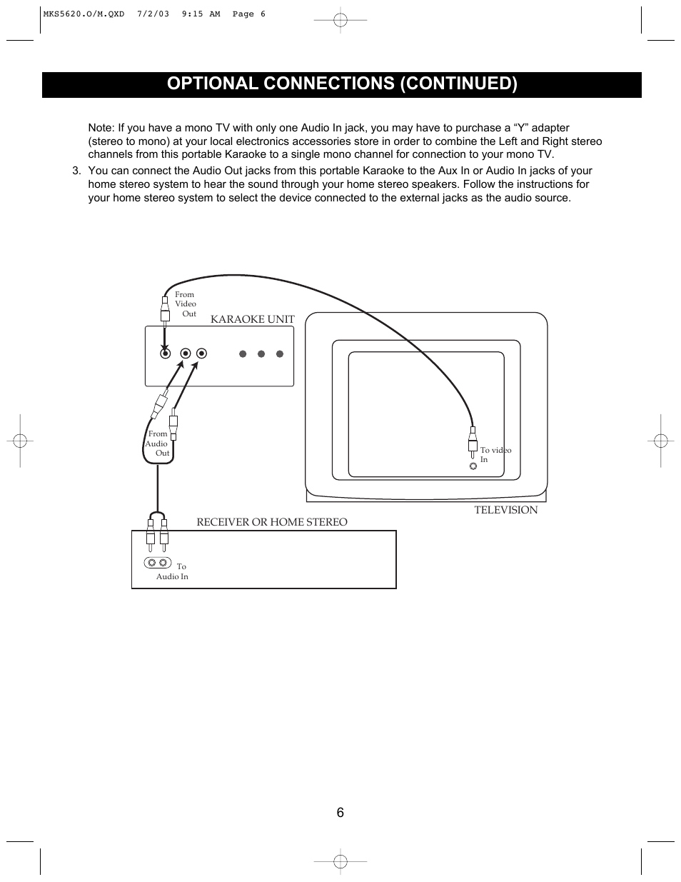 Optional connections (continued) | Memorex MKS5620 User Manual | Page 7 / 21