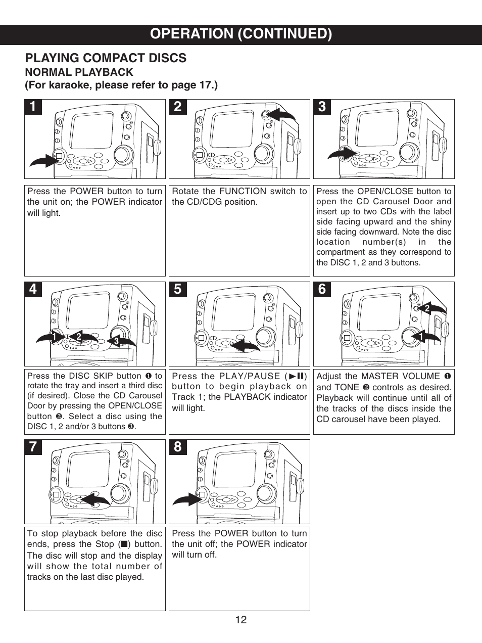 Operation (continued), Playing compact discs | Memorex MKS8730 User Manual | Page 13 / 23