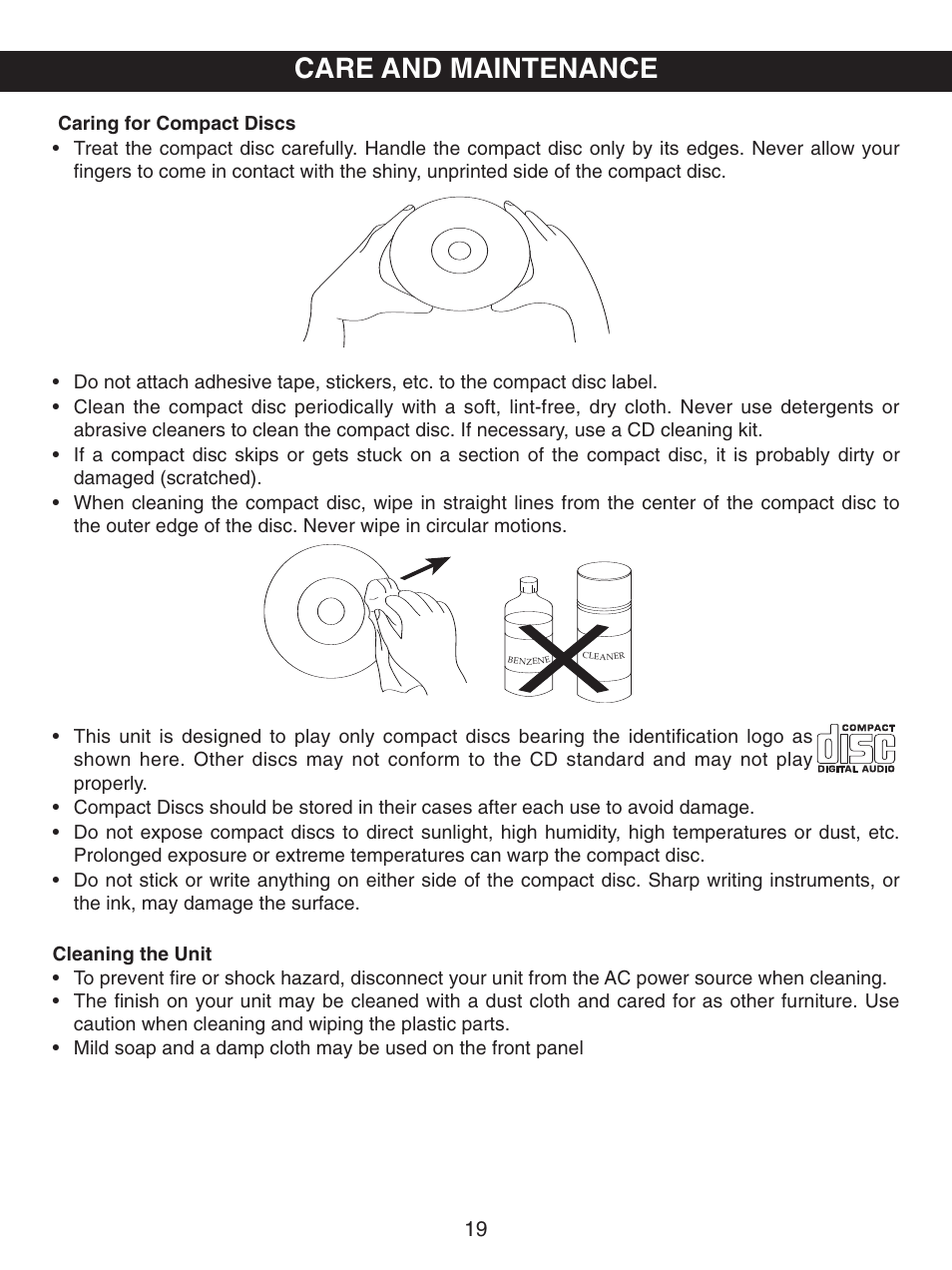 Care and maintenance | Memorex MKS8730 User Manual | Page 20 / 23