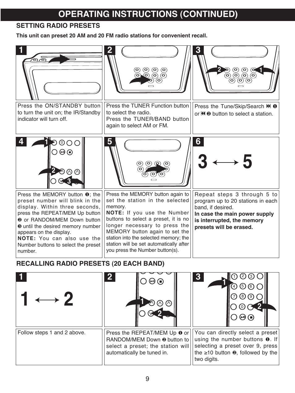 Operating instructions (continued) | Memorex MX7300 User Manual | Page 10 / 20