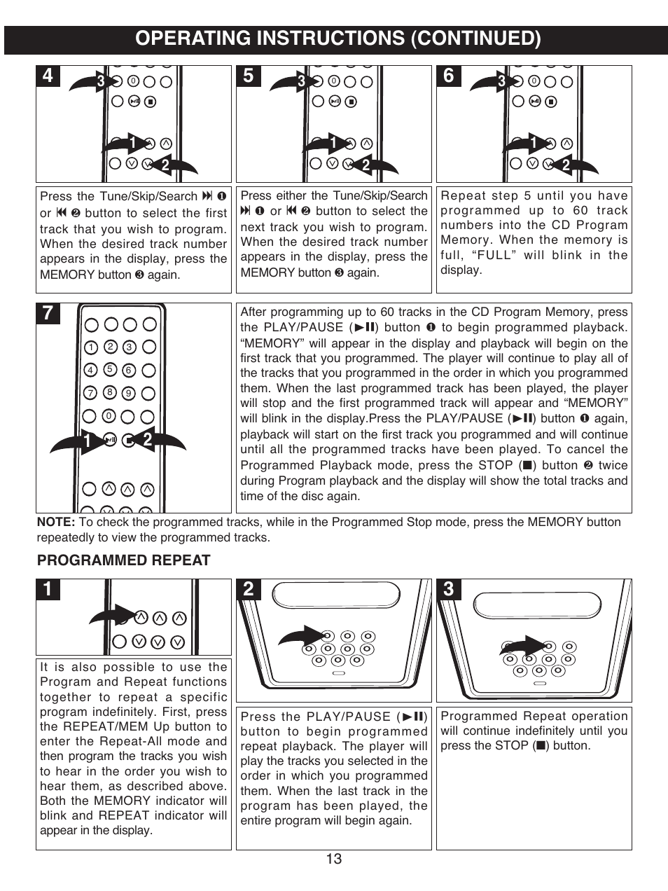 Operating instructions (continued), Programmed repeat | Memorex MX7300 User Manual | Page 14 / 20
