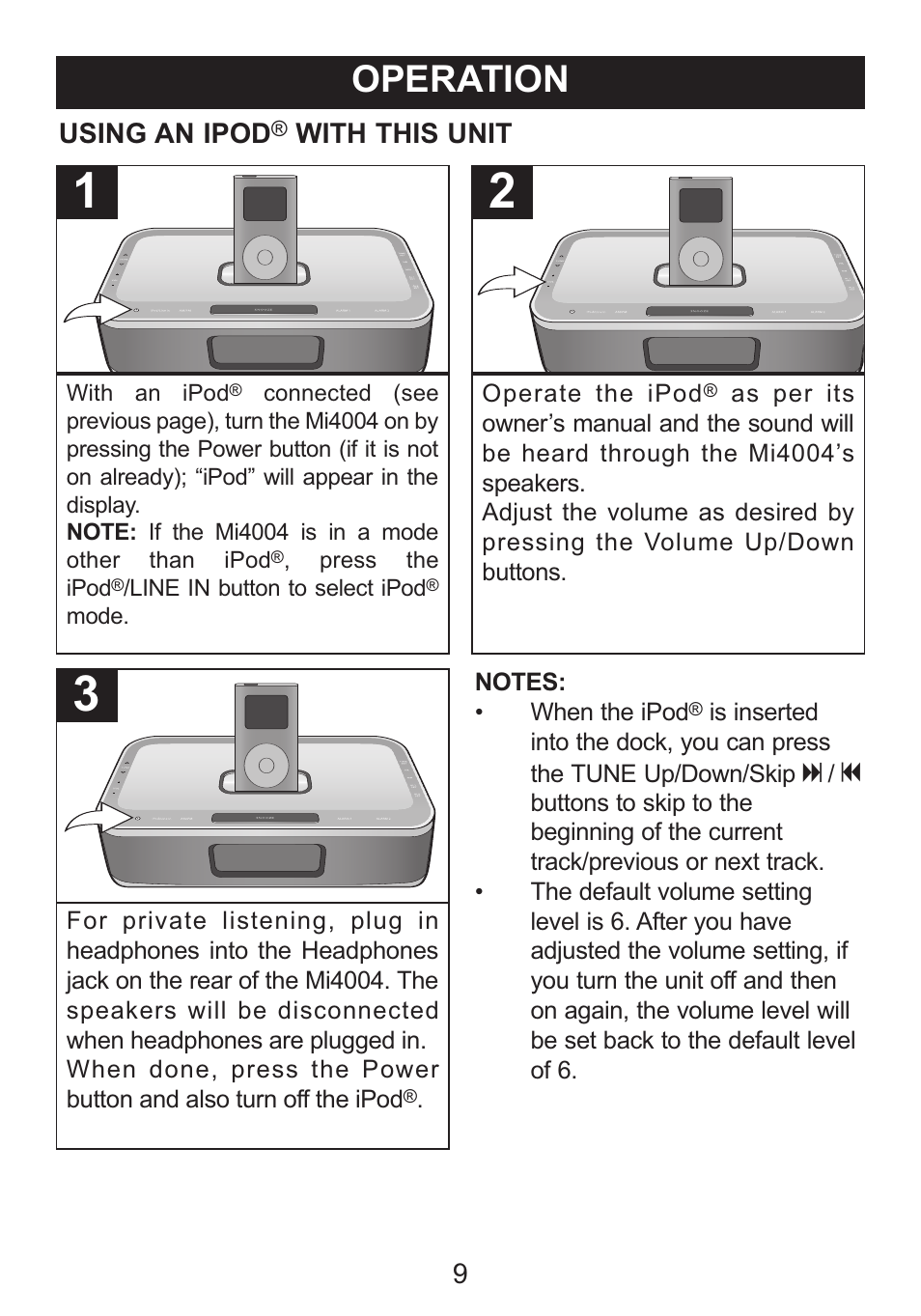 Operation | Memorex iWake Mi4004 User Manual | Page 10 / 42