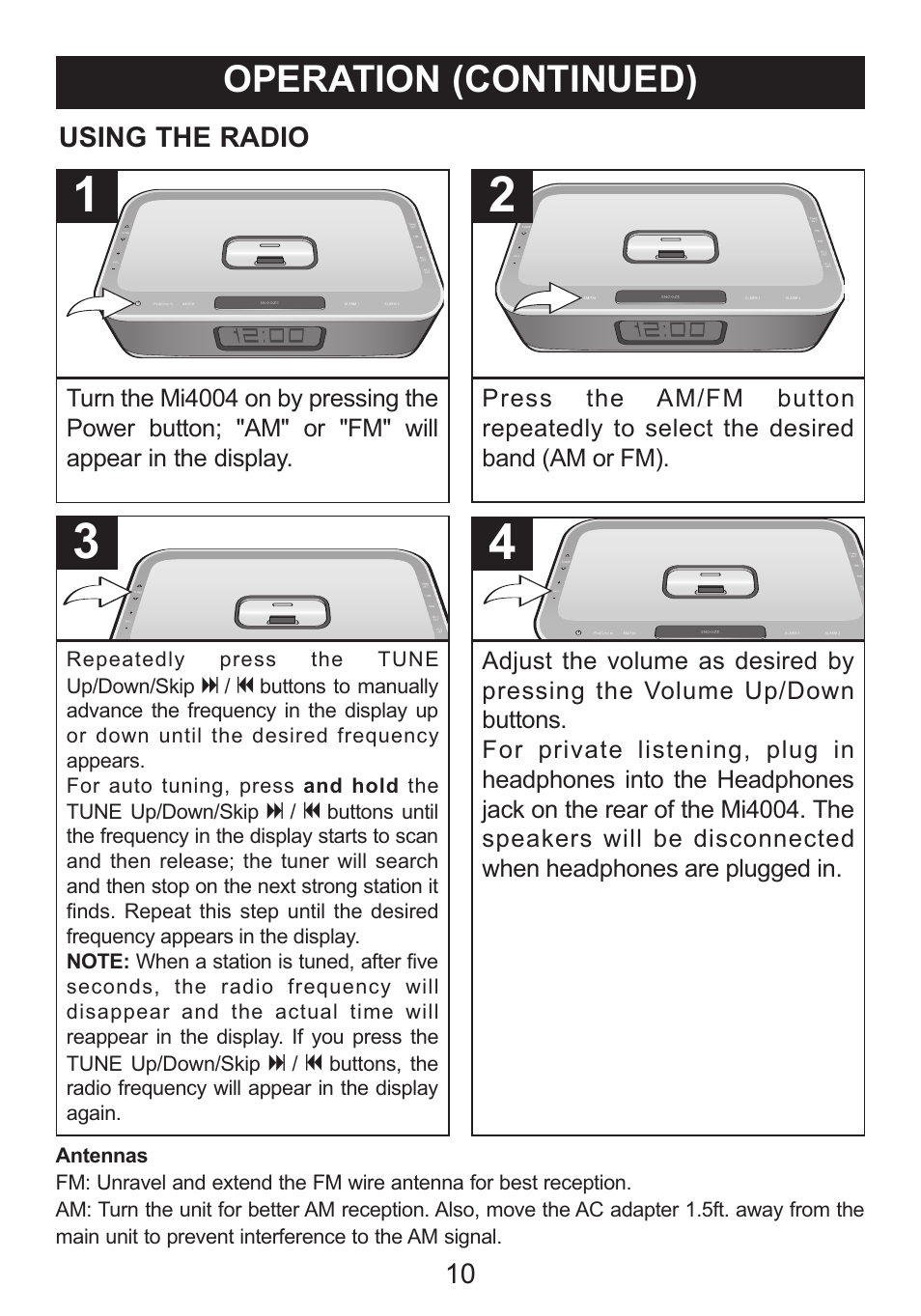 Operation (continued) | Memorex iWake Mi4004 User Manual | Page 11 / 42