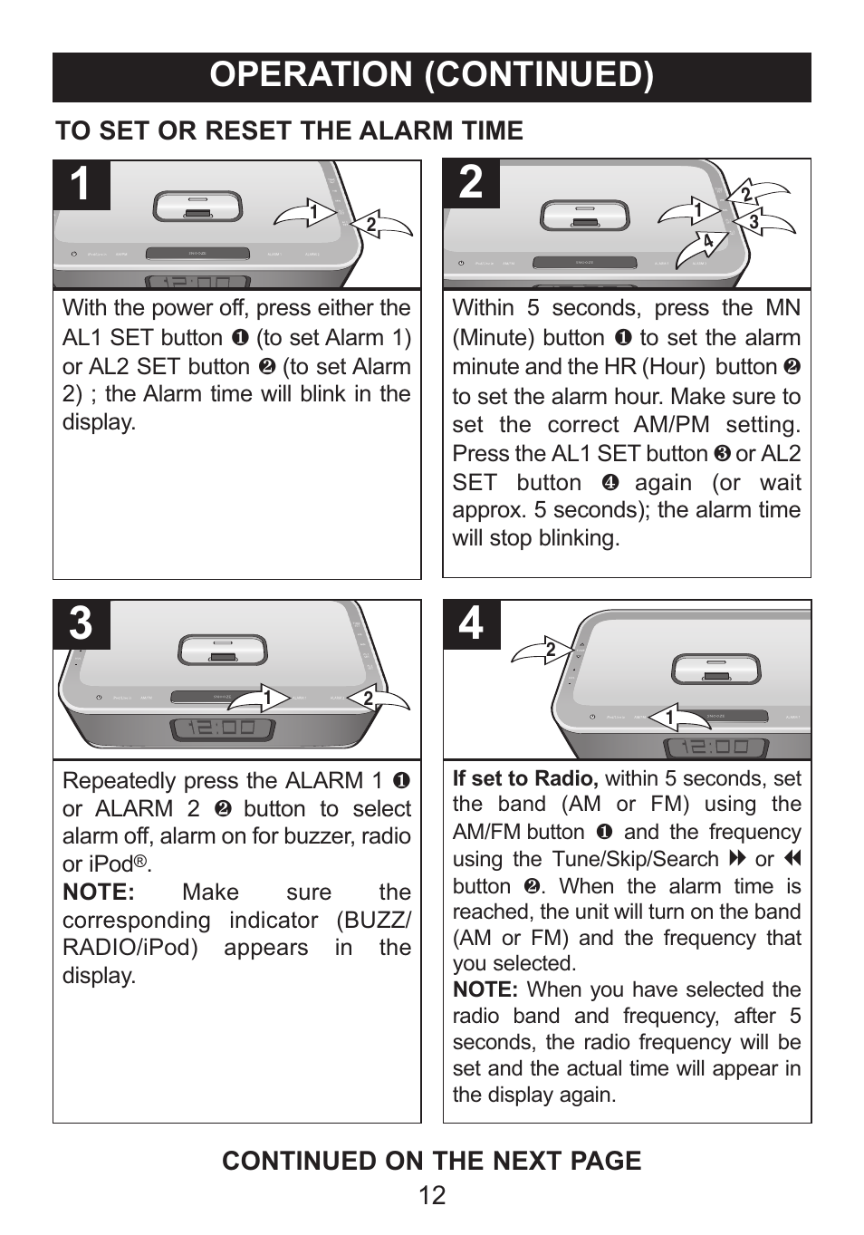 Operation (continued) | Memorex iWake Mi4004 User Manual | Page 13 / 42