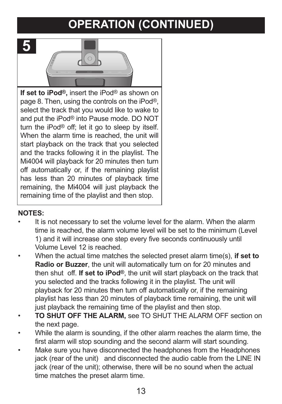 Operation (continued) | Memorex iWake Mi4004 User Manual | Page 14 / 42