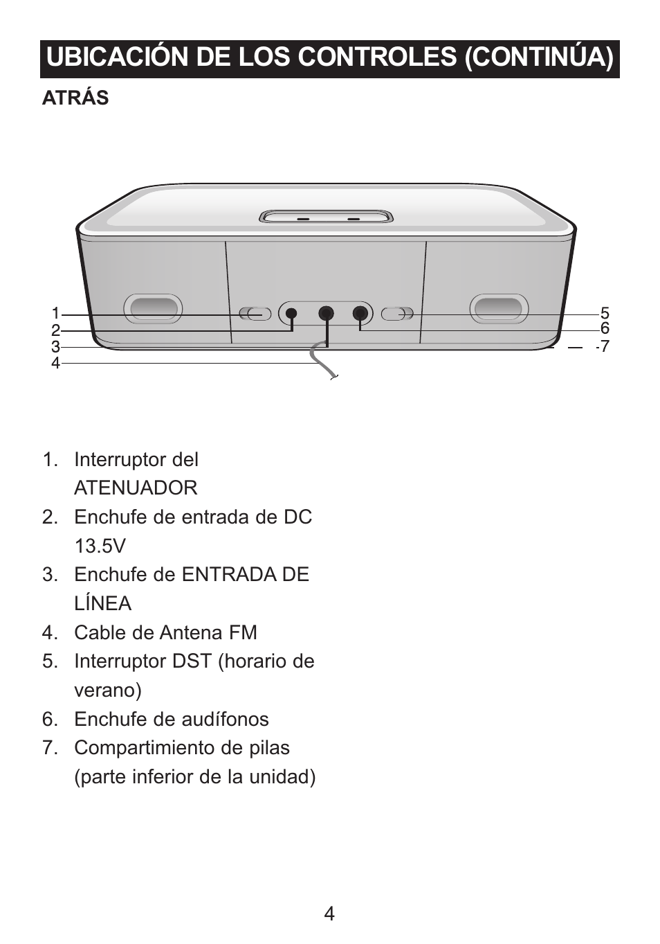 Ubicación de los controles (continúa) | Memorex iWake Mi4004 User Manual | Page 26 / 42