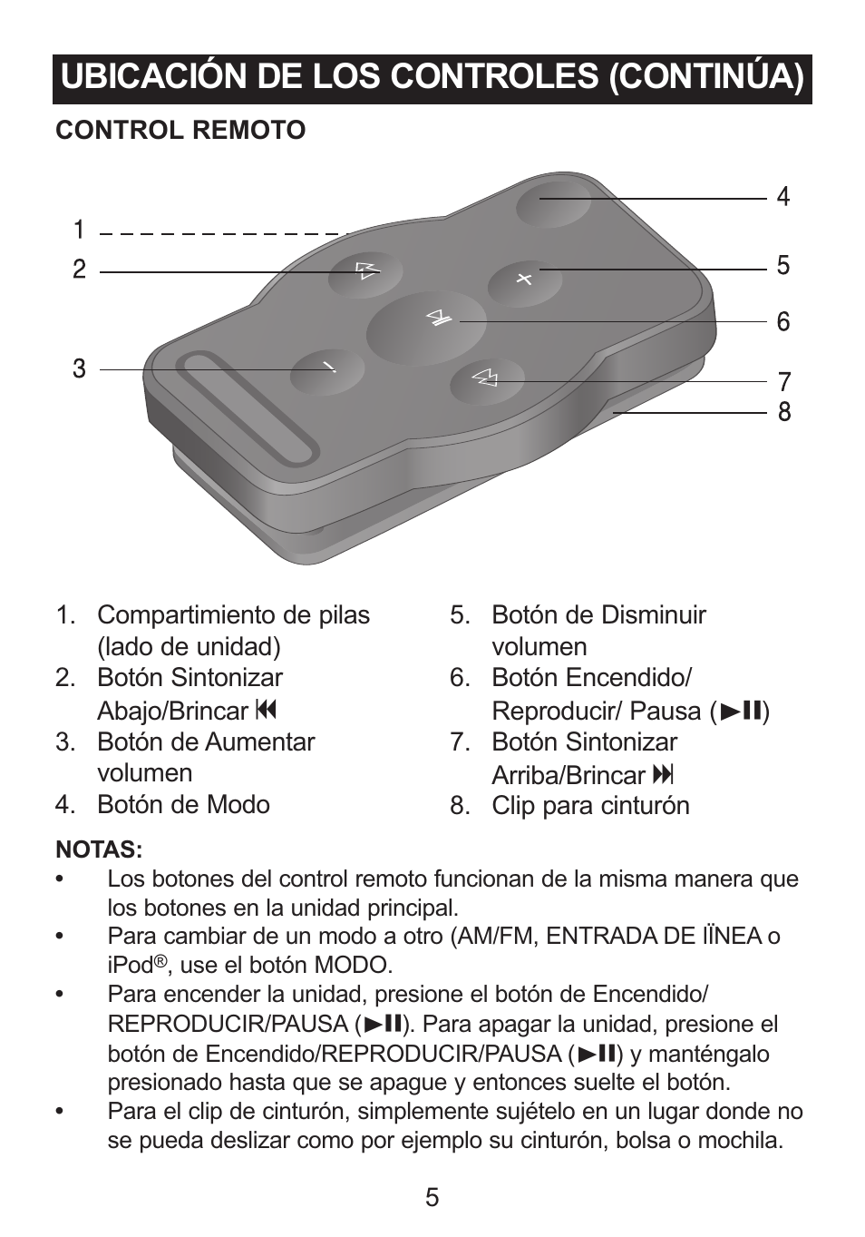 Ubicación de los controles (continúa) | Memorex iWake Mi4004 User Manual | Page 27 / 42