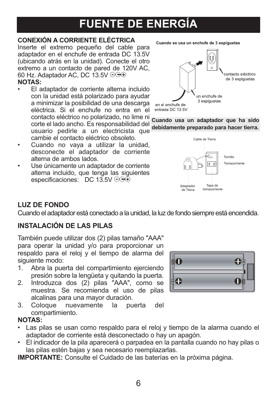 Fuente de energía | Memorex iWake Mi4004 User Manual | Page 28 / 42
