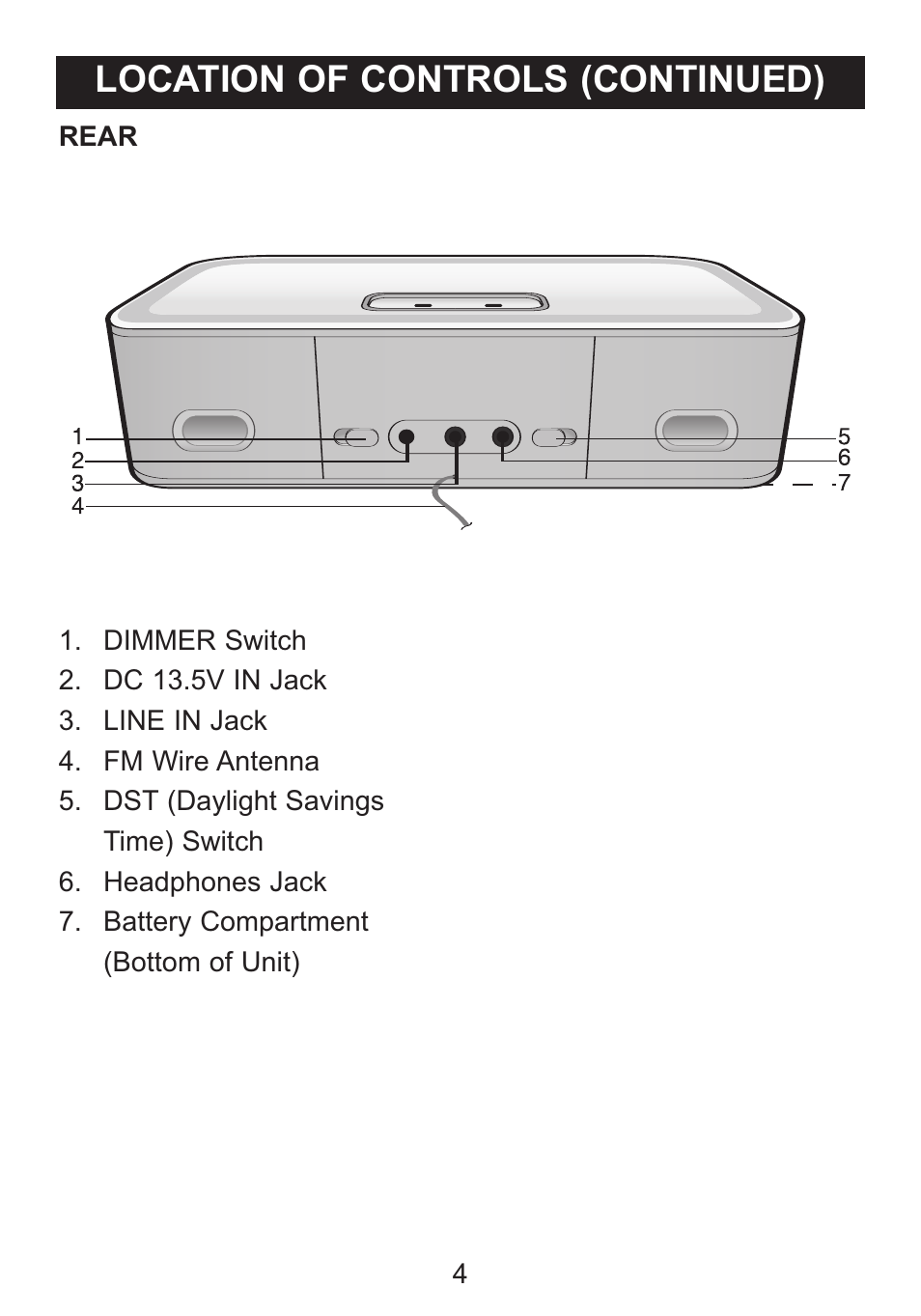 Location of controls (continued) | Memorex iWake Mi4004 User Manual | Page 5 / 42
