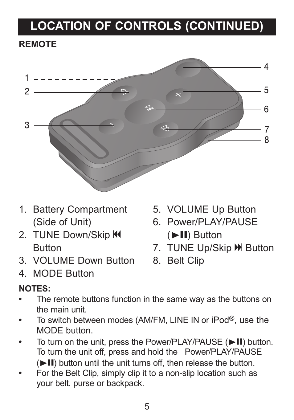 Location of controls (continued) | Memorex iWake Mi4004 User Manual | Page 6 / 42