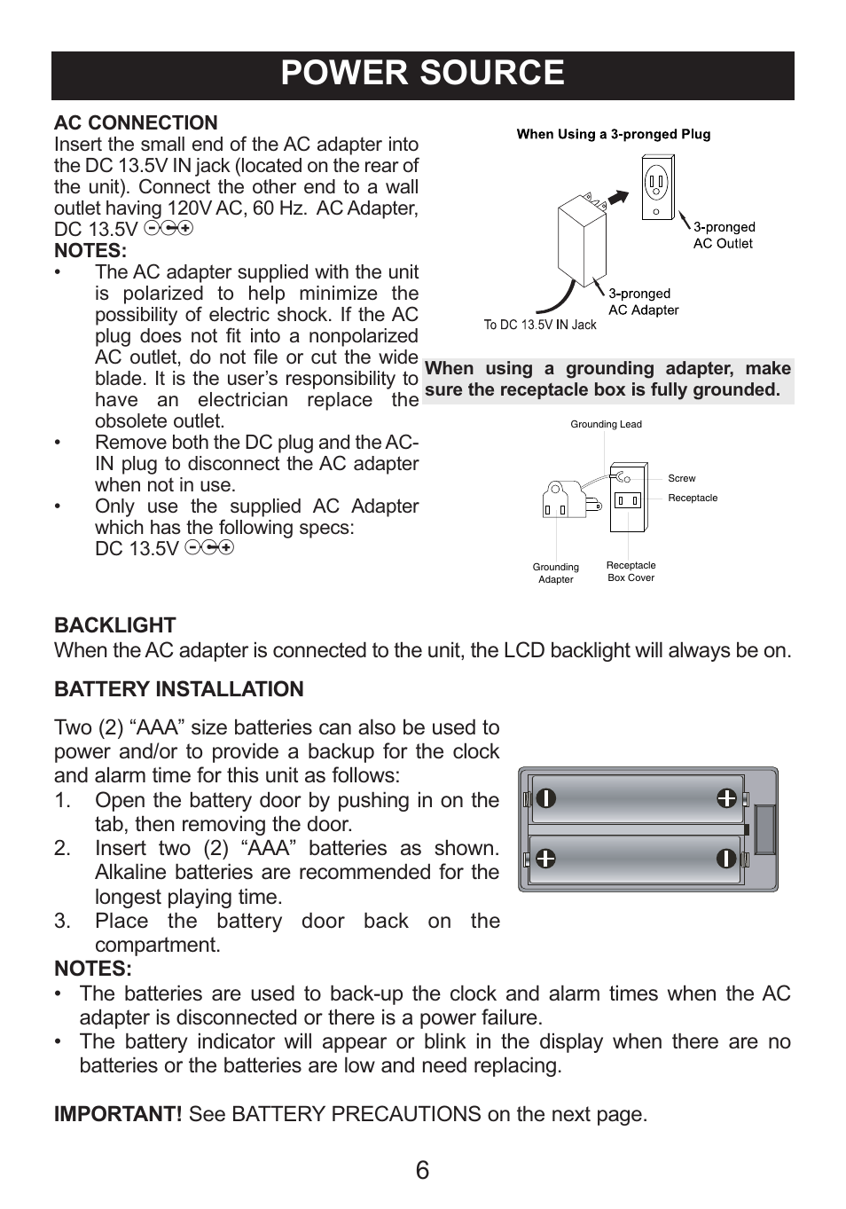 Power source | Memorex iWake Mi4004 User Manual | Page 7 / 42