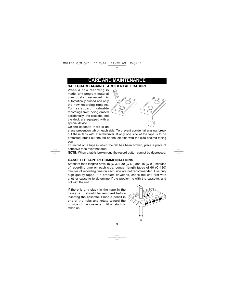 Care and maintenance | Memorex MB2186 User Manual | Page 10 / 13