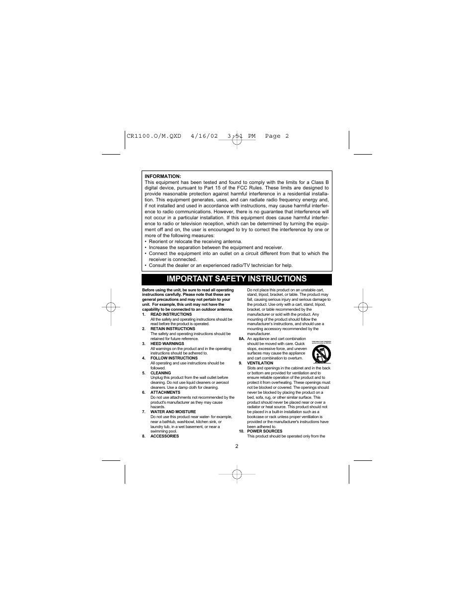 Important safety instructions | Memorex MSP-CR1100 User Manual | Page 3 / 14