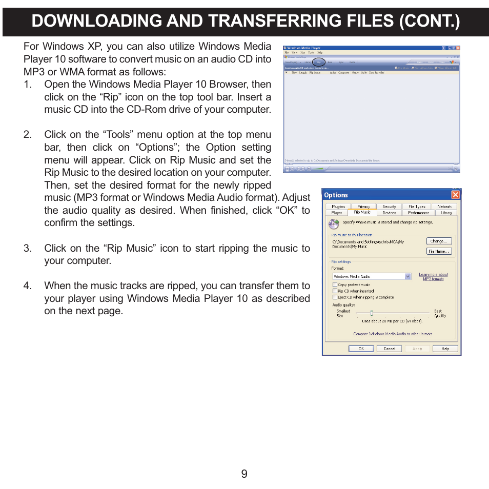 Downloading and transferring files (cont.) | Memorex MMP8568-SPT User Manual | Page 10 / 92