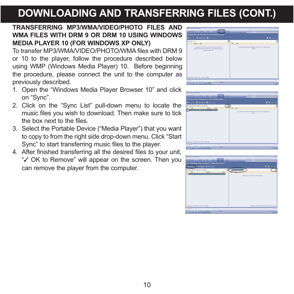 Downloading and transferring files (cont.) | Memorex MMP8568-SPT User Manual | Page 11 / 92