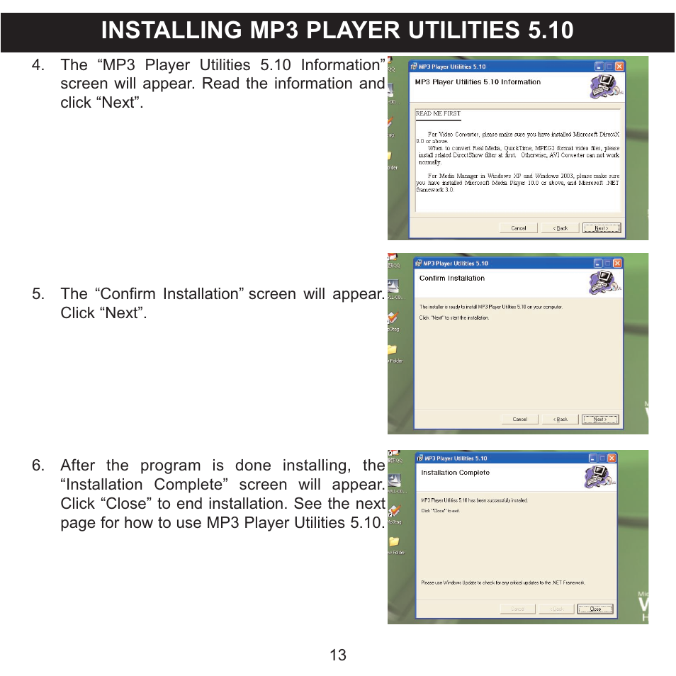 Installing mp3 player utilities 5.10 | Memorex MMP8568-SPT User Manual | Page 14 / 92