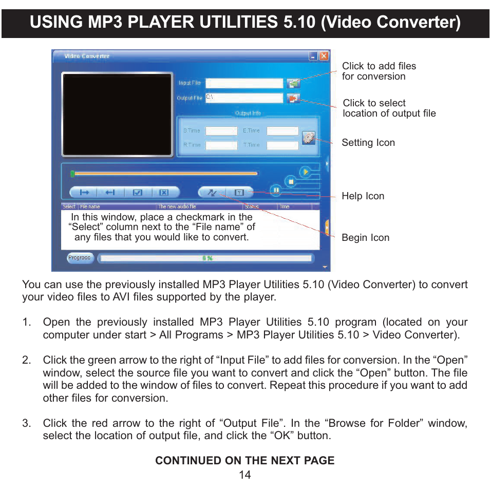 Using mp3 player utilities 5.10 (video converter) | Memorex MMP8568-SPT User Manual | Page 15 / 92