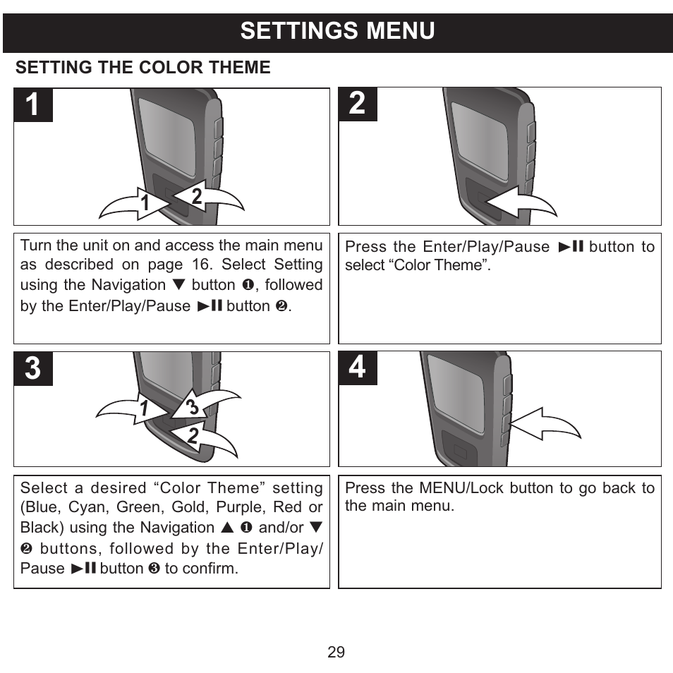 Settings menu | Memorex MMP8568-SPT User Manual | Page 30 / 92