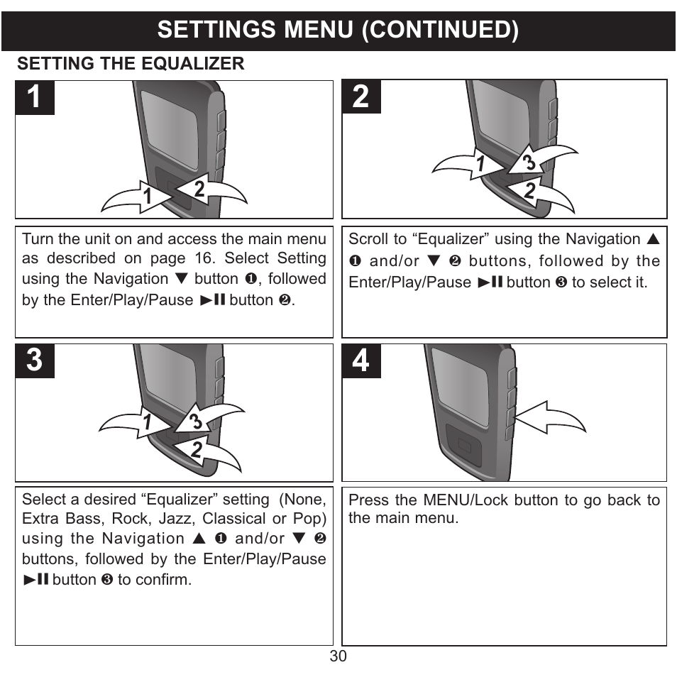 Settings menu (continued) | Memorex MMP8568-SPT User Manual | Page 31 / 92