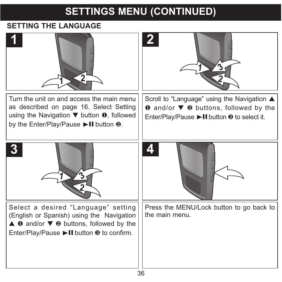 Settings menu (continued) | Memorex MMP8568-SPT User Manual | Page 37 / 92